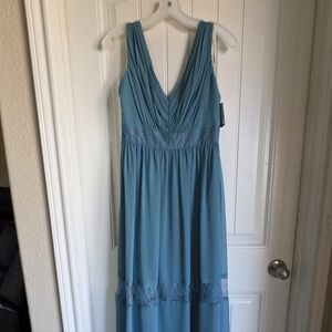 David's Bridal Teal Chiffon Gown w/ Lace Detail, Size 6